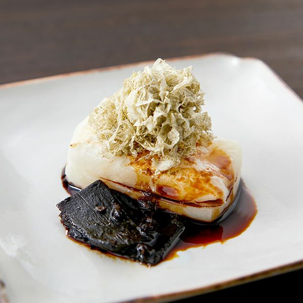 塩昆布煮汁をかけて焼餅と一緒に