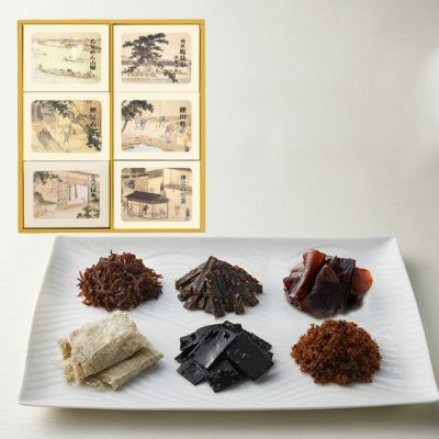 6個詰合せ（利尻塩昆布山椒入り、ちりめん山椒、鰹昆布、鰹田麩、とろろ昆布、神宗の生姜 各1個）【6GR-55】