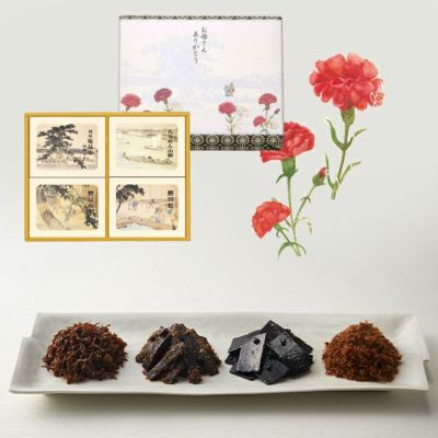 ●母の日●　4個詰合せ（利尻塩昆布山椒入り、ちりめん山椒、鰹昆布、鰹田麩　各1個）【MO4SR】