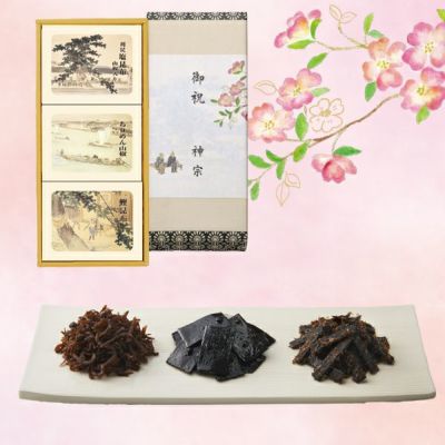 ★春の掛け紙★　3個詰合せ<br>（利尻塩昆布山椒入り1個、ちりめん山椒1個、鰹昆布1個）【H3ER】